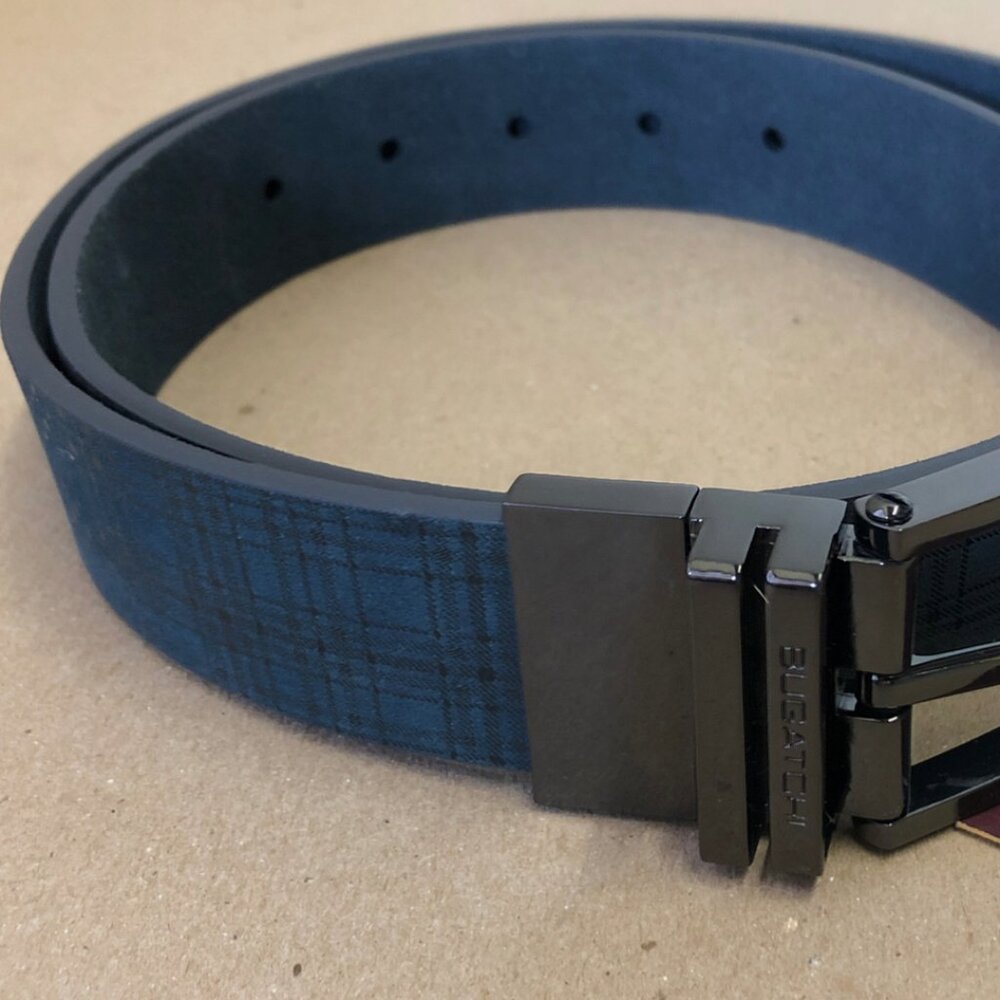Bruno Magli Men's Blue Tartan Plaid Reversible Leather Belt